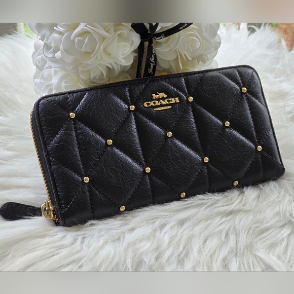 Coach Black Quilted Wallet with Gold Studs - Picture 1 of 16